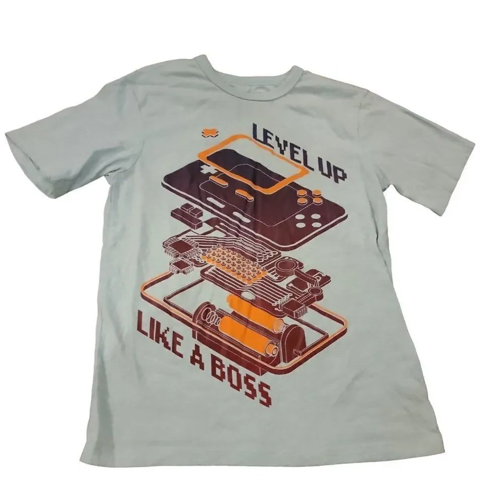 The Children Place Boys Blue Orange Gaming Level Up Pullover T Shirt Size M 7/8